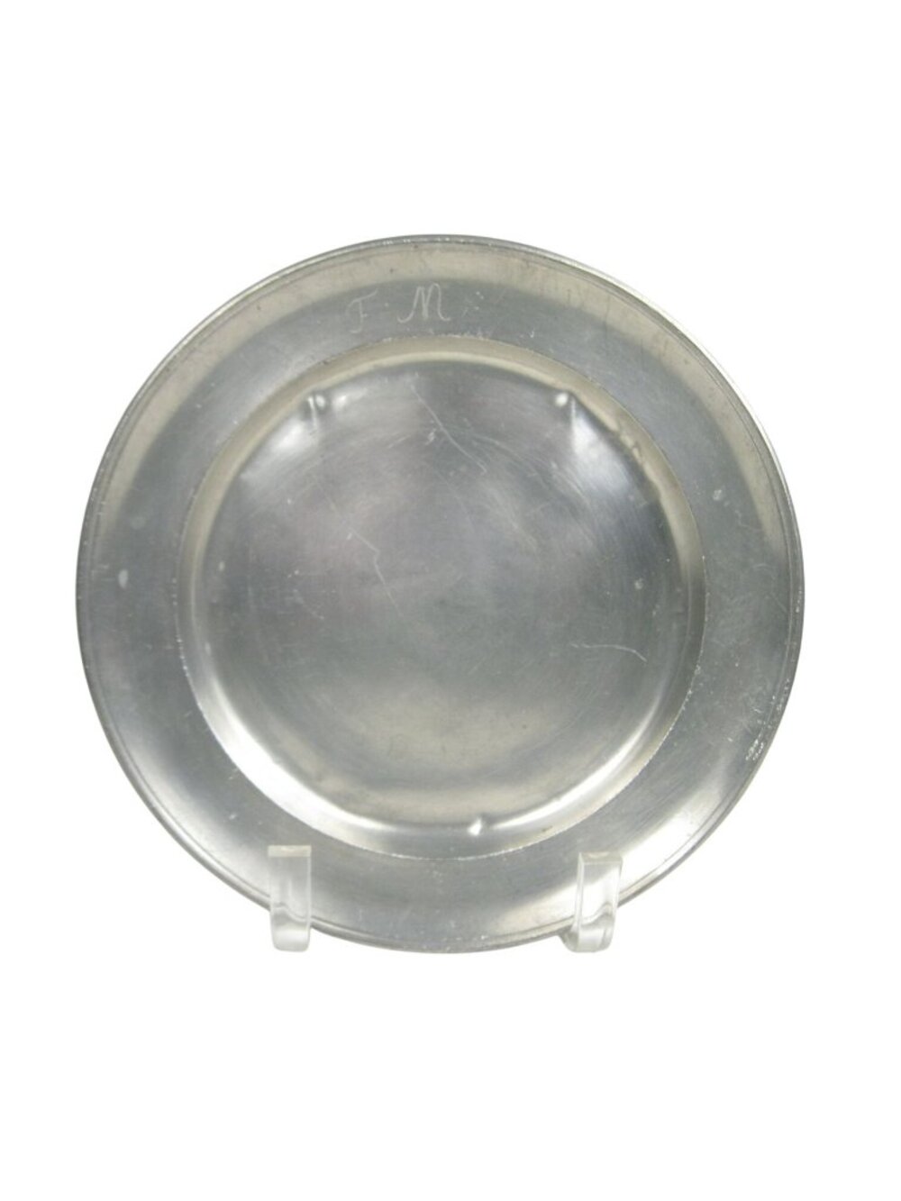 Zinn Pewter Charger Plate 8 inch Vintage Collectible Dish Monogram FM